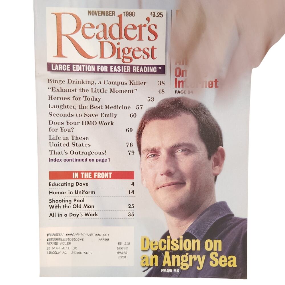 Reader's Digest November 1998 Large Print Vintage Magazine - Rare Back Issue